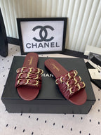 Chanel Early Spring Chain Slippers Burgundy in Lambskin 611718