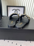 Chanel Early Spring Chain Slippers Black in Lambskin 611717