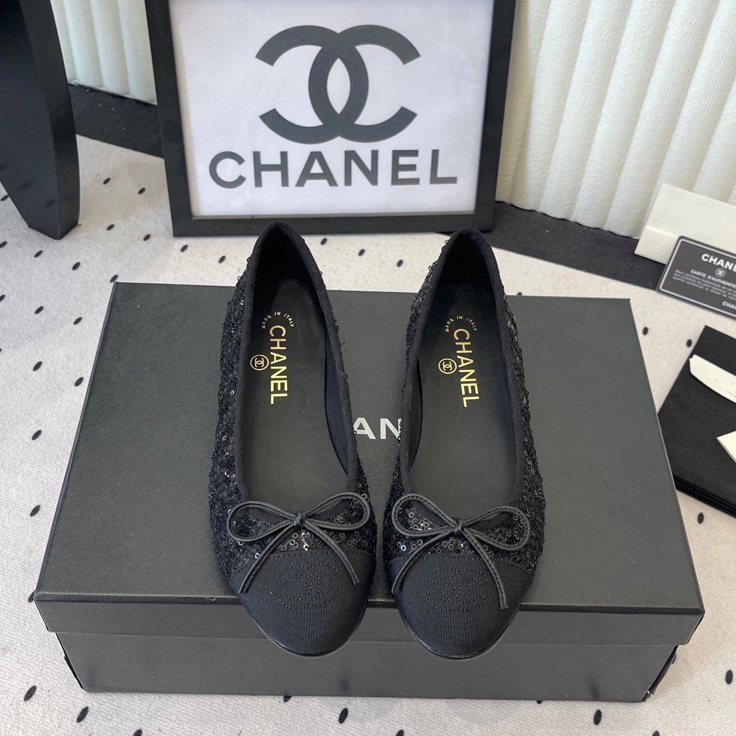 CC Ballet Flats Black in Sequined Sheepskin 611691