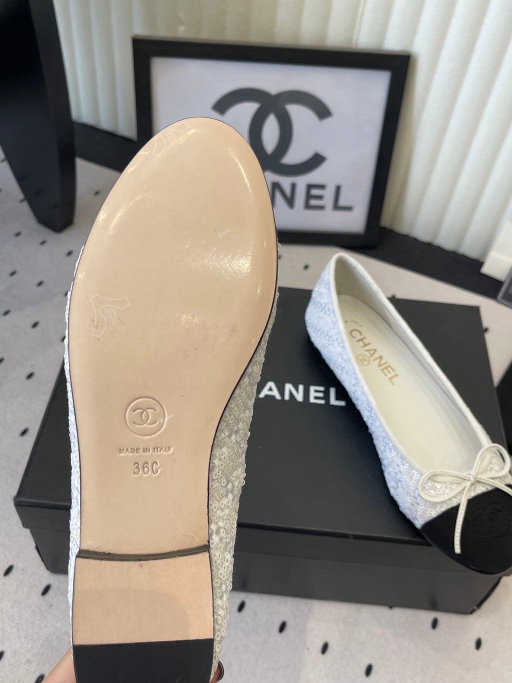 CC Ballet Flats White in Sequined Sheepskin 611690