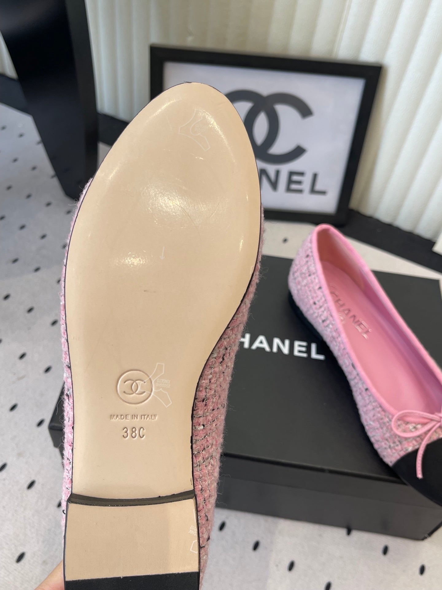 CC 25SS Classic Ballet Flat Pink Tweed Cowhide 611690