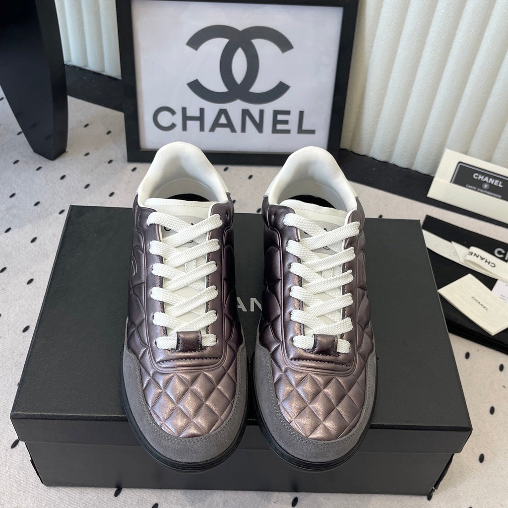 Chanel Coco Baseball Shoes Metallic Taupe in Cowhide 611673
