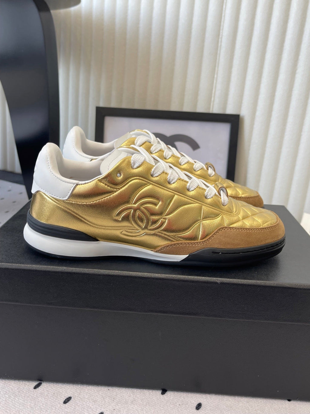 Chanel Coco Baseball Shoes Metallic Gold in Cowhide 611672