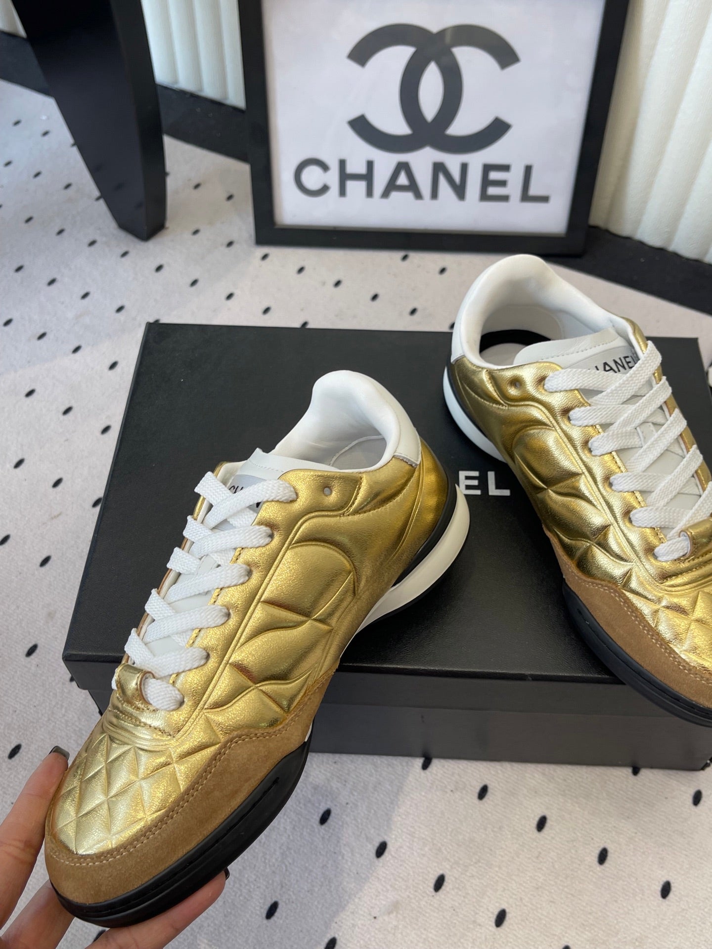 Chanel Coco Baseball Shoes Metallic Gold in Cowhide 611672
