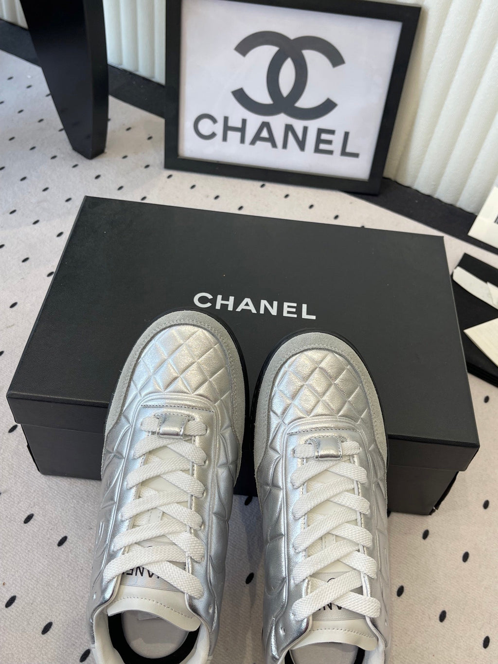 Chanel Coco Baseball Shoes Metallic Silver in Cowhide 611671
