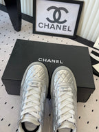 Chanel Coco Baseball Shoes Metallic Silver in Cowhide 611671