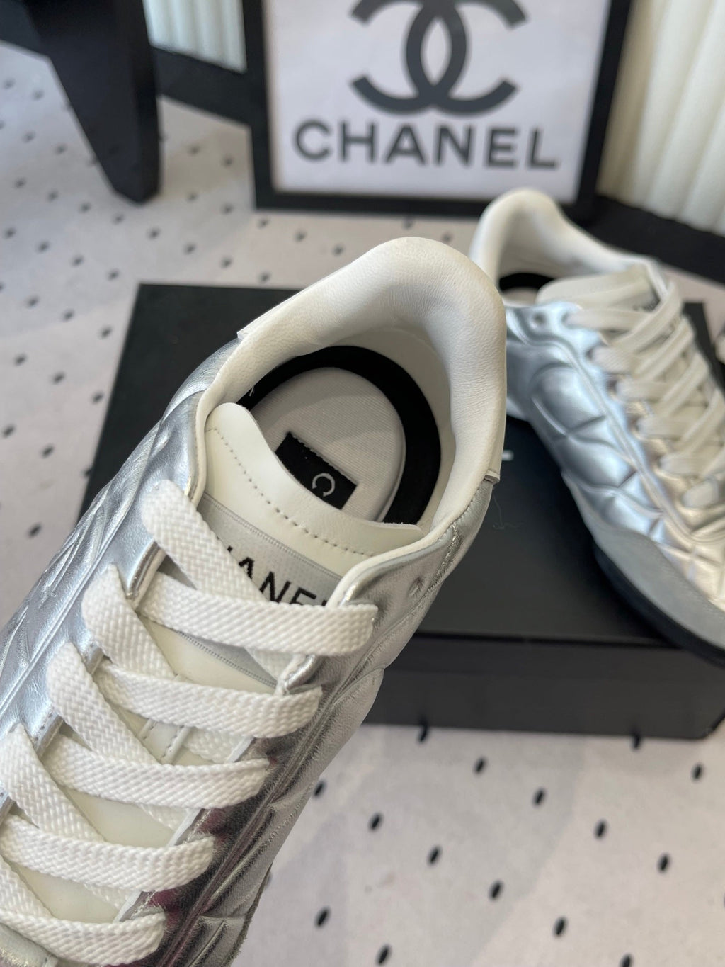 Chanel Coco Baseball Shoes Metallic Silver in Cowhide 611671