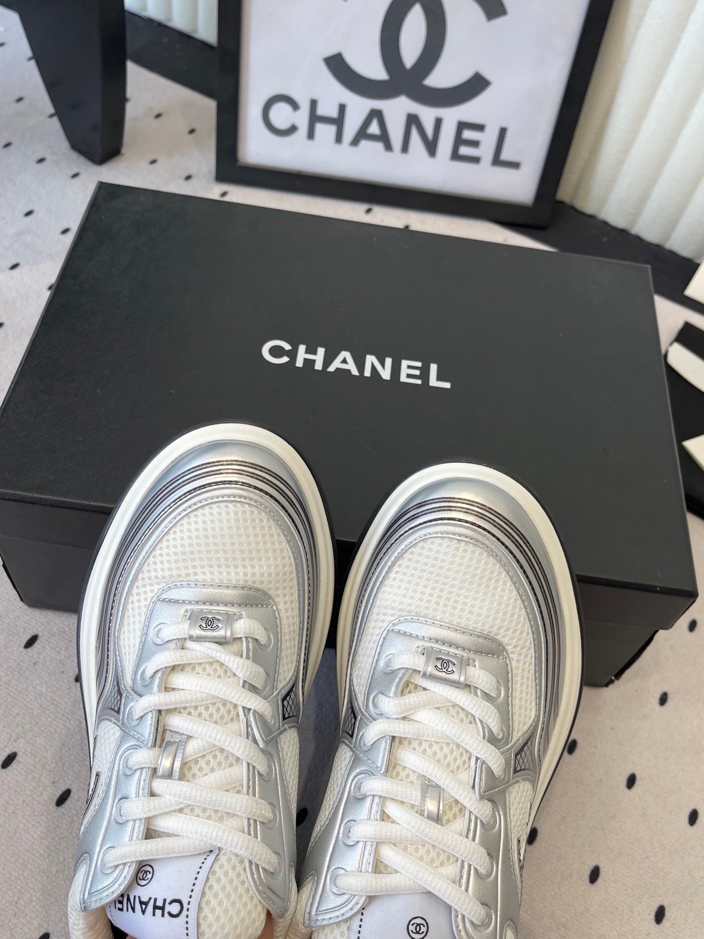 CC Sneaker White Silver Metallic in Cowhide 611669
