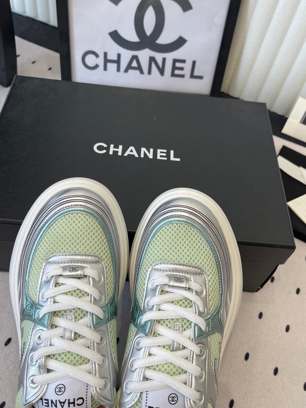 CC Sneaker Green Silver Metallic in Cowhide 611666