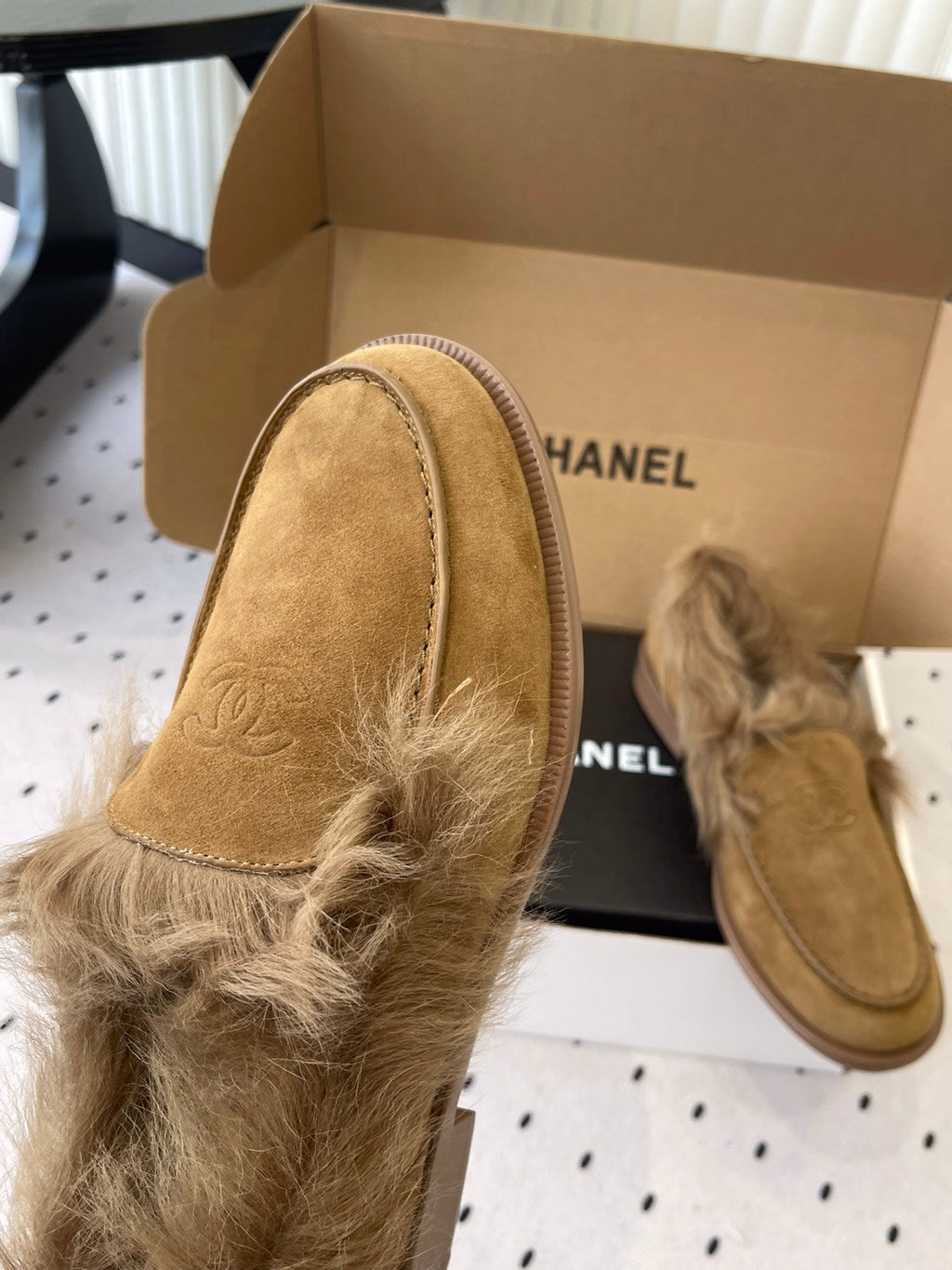 CC 26 Furry Loafer Brown Suede Kidskin and Shearling Lambskin 611596