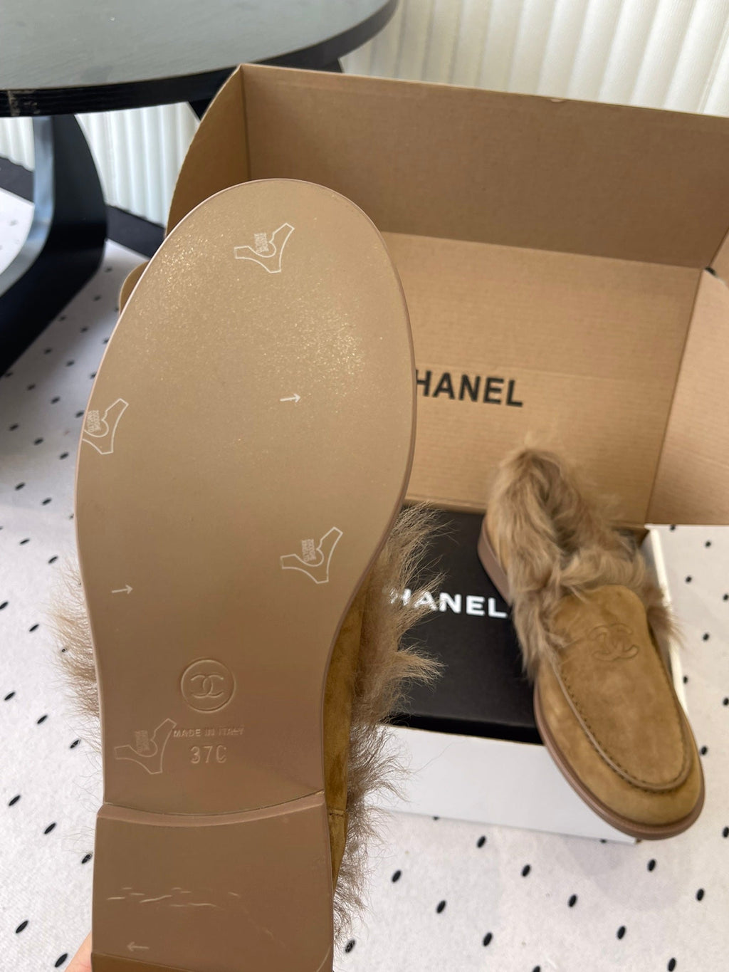 CC 26 Furry Loafer Brown Suede Kidskin and Shearling Lambskin 611596