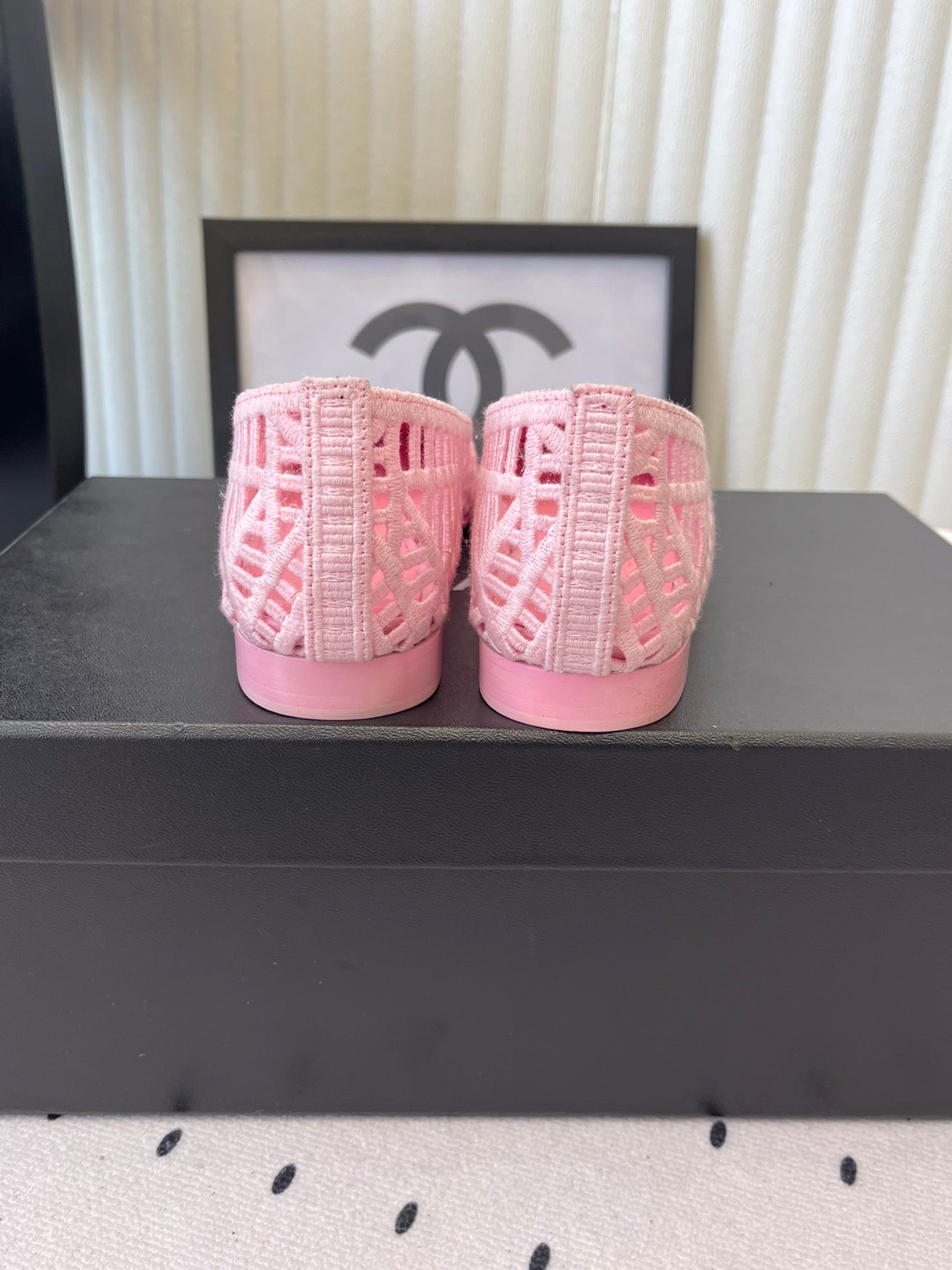 Chanel Ballet Flats Pink in Woven Raffia 611584