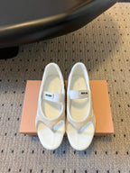 Miu Miu 26 Mary Jane Casual Flip-Flops White Brown in Mesh fabric 614740