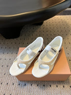 Miu Miu 26 Mary Jane Casual Flip-Flops White Brown in Mesh fabric 614740