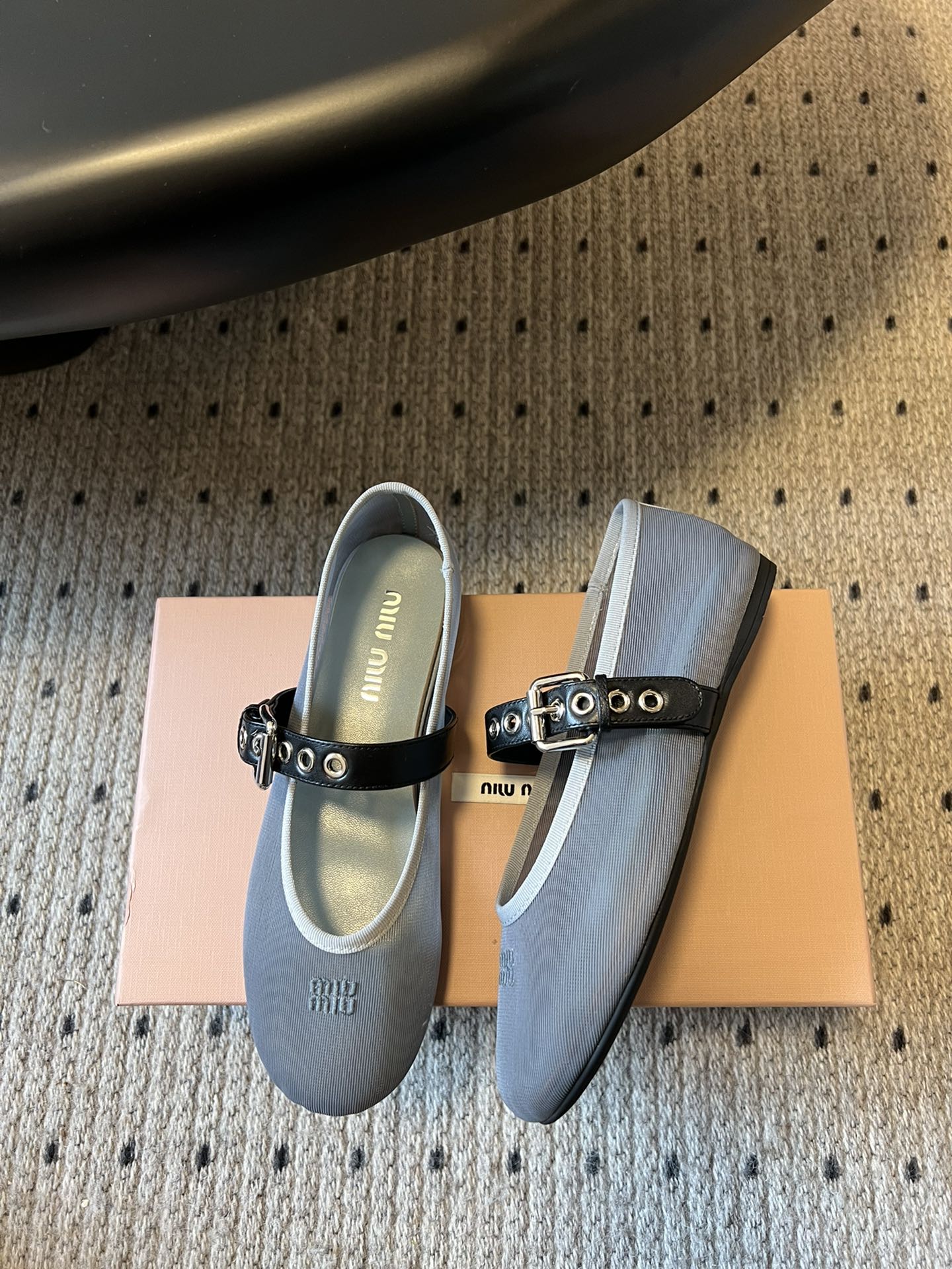 Miu Miu Women's Bow-Decorated Ballet Flats Gray in Mesh 614704