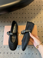 Miu Miu Women's Bow-Decorated Ballet Flats Black in Mesh 614703