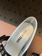 Miu Miu Women's Bow-Decorated Ballet Flats White in Mesh 614702
