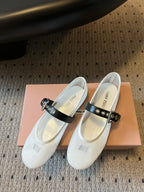 Miu Miu Women's Bow-Decorated Ballet Flats White in Mesh 614702