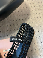 Miu Miu 26SS Ballet Flats Black in Sheepskin Leather Woven Mesh 614698