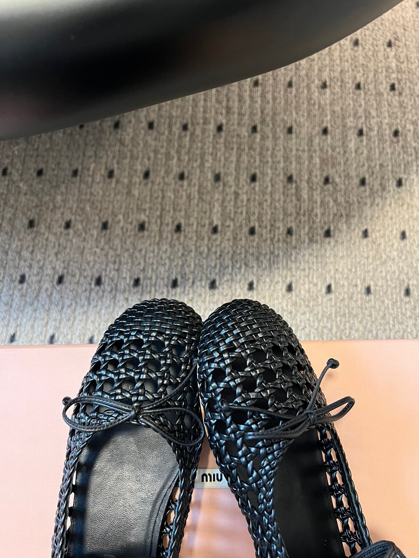Miu Miu 26SS Ballet Flats Black in Sheepskin Leather Woven Mesh 614698