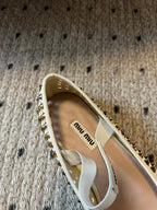 Miu Miu 26SS Ballet Flats Diamond-encrusted Cream in Calfskin 614696