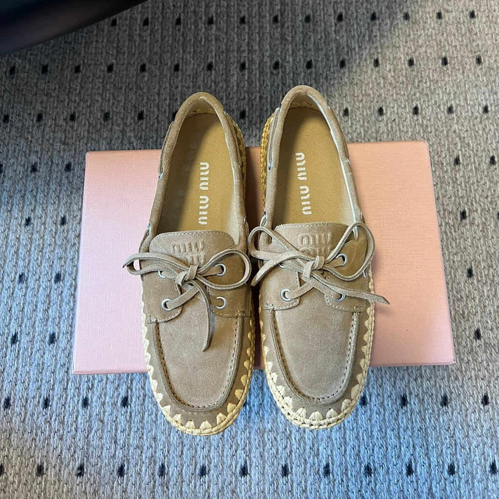 Miu Miu 26ss Loafer Taupe in Suede With Raffia Straw 614558