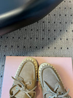Miu Miu 26ss Loafer Taupe in Suede With Raffia Straw 614558