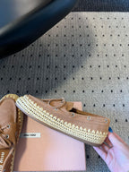Miu Miu 26ss Loafer Brown in Suede With Raffia Straw 614557
