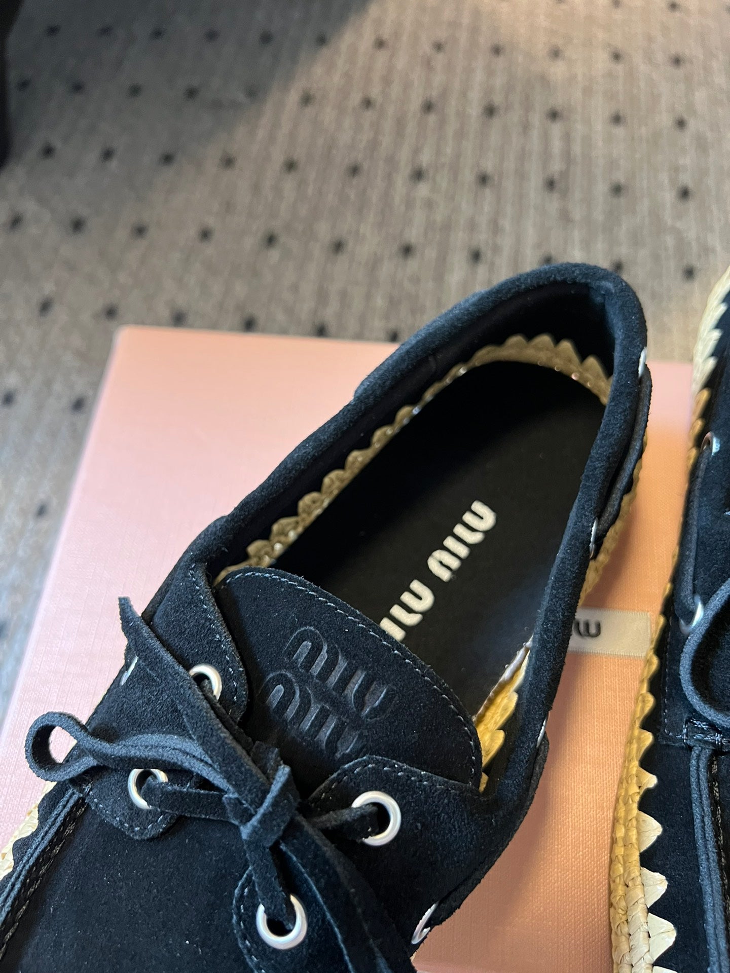 Miu Miu 26ss Loafer Black in Suede With Raffia Straw 614556