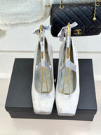 Chanel 26C Ballet High Heels Light Gray in Silk 616005