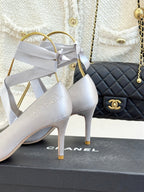 Chanel 26C Ballet High Heels Light Gray in Silk 616005
