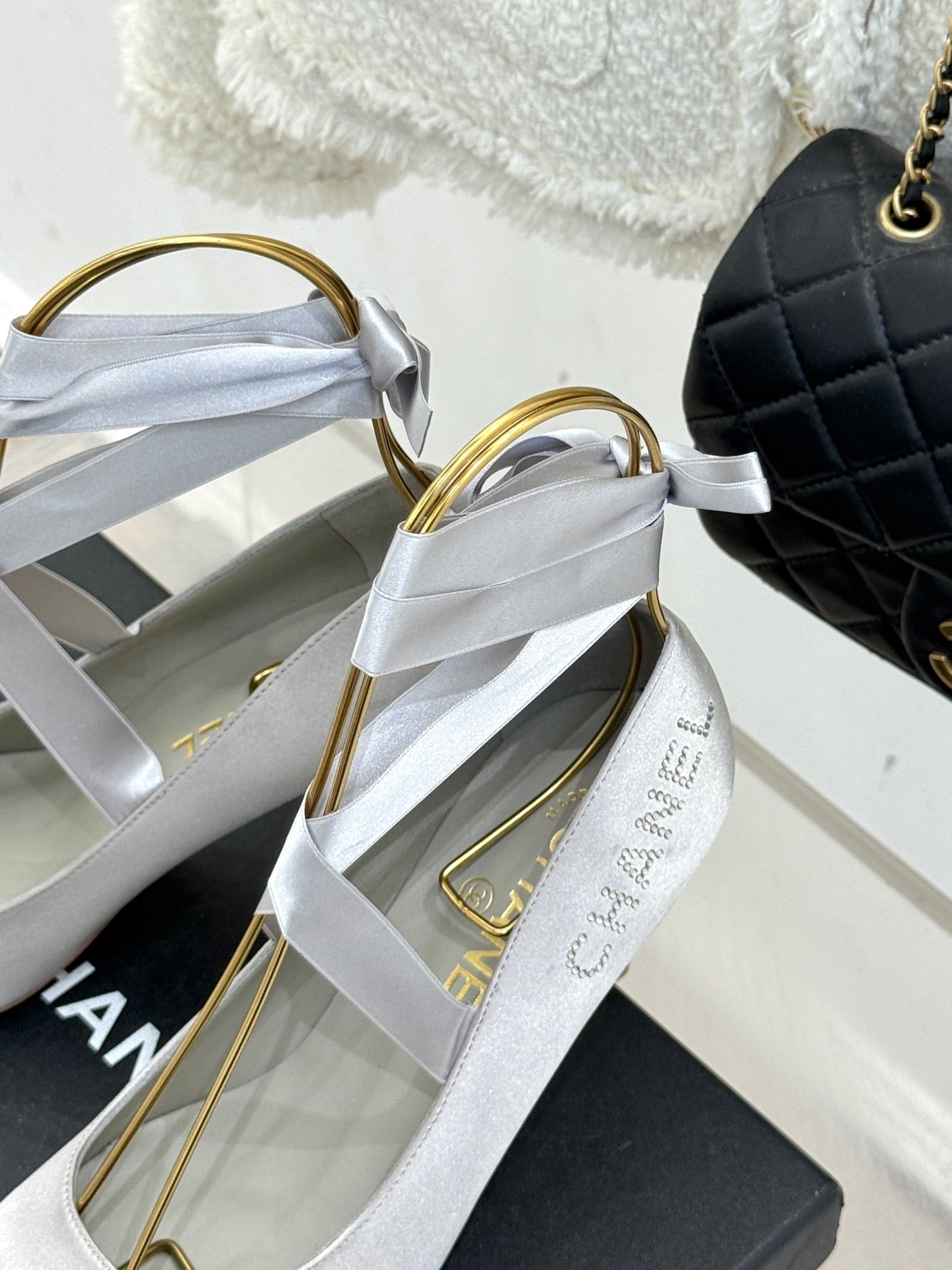 Chanel 26C Ballet High Heels Light Gray in Silk 616005