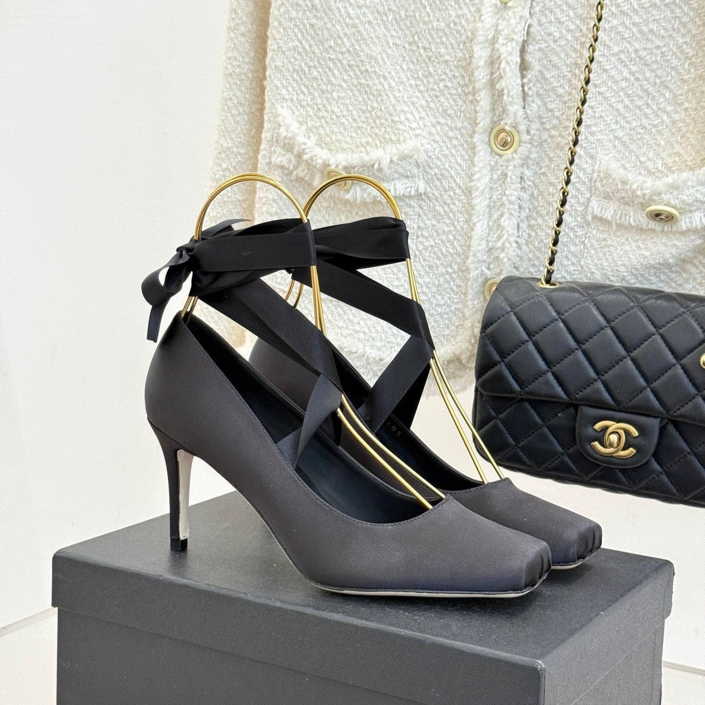 Chanel 26C Ballet High Heels Black in Silk 616003
