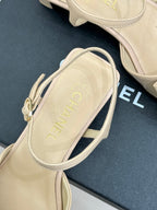 Chanel 26C Chain Bow Chunky Heel Sandals Beige in Cowhide 615991
