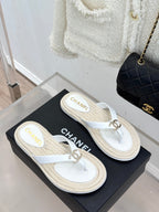 Chanel 26C Hemp Rope Sole Double C Flip-Flops White in Sheepskin 615959