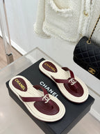 Chanel 26C Hemp Rope Sole Double C Flip-Flops Burgundy in Sheepskin 615958