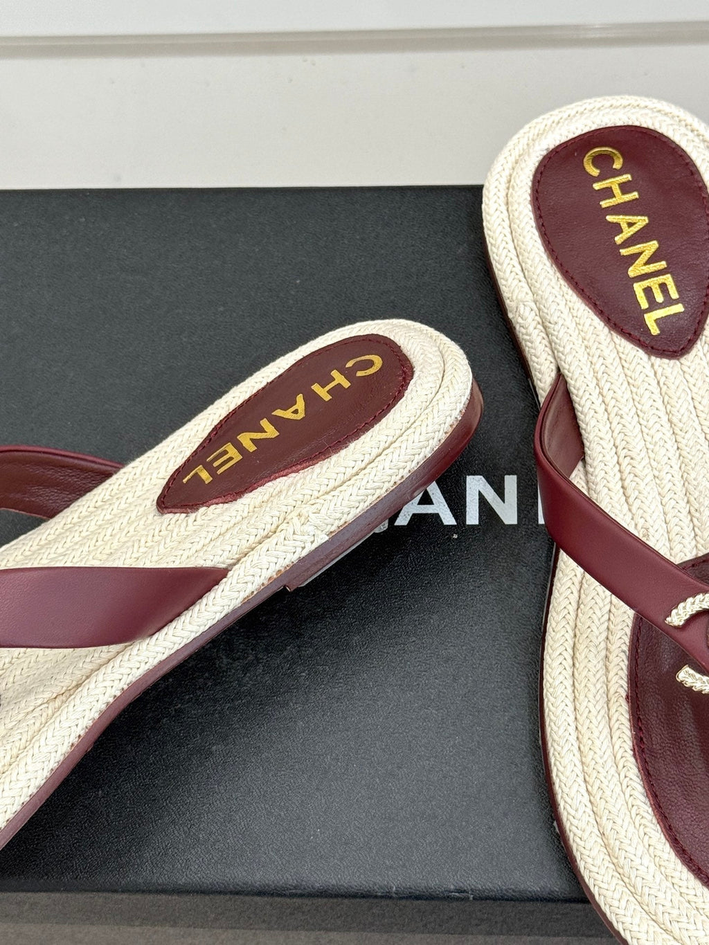 Chanel 26C Hemp Rope Sole Double C Flip-Flops Burgundy in Sheepskin 615958