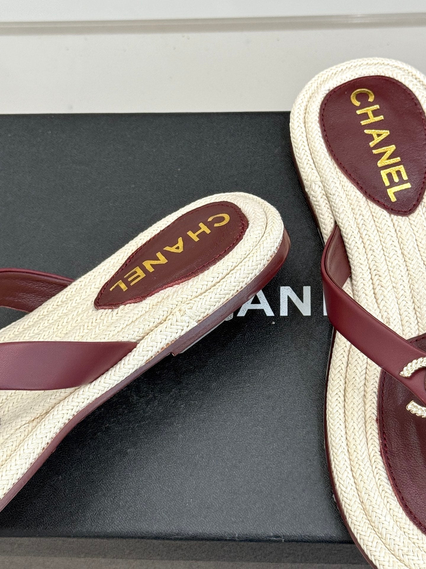 Chanel 26C Hemp Rope Sole Double C Flip-Flops Burgundy in Sheepskin 615958