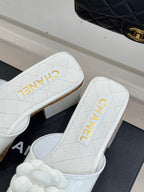 Chanel 26C Camellia Wood Grain Platform Sandals White in Leather 615916