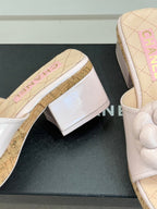 Chanel 26C Camellia Wood Grain Platform Sandals Pink in Leather 615915