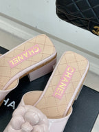 Chanel 26C Camellia Wood Grain Platform Sandals Pink in Leather 615915