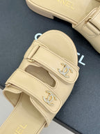 Chanel 26C Double C Backpack Buckle Velcro Slippers Beige in Lambskin 615794