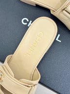 Chanel 26C Double C Backpack Buckle Velcro Slippers Beige in Lambskin 615794