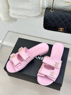 Chanel 26C Double C Backpack Buckle Velcro Slippers Pink in Lambskin 615793