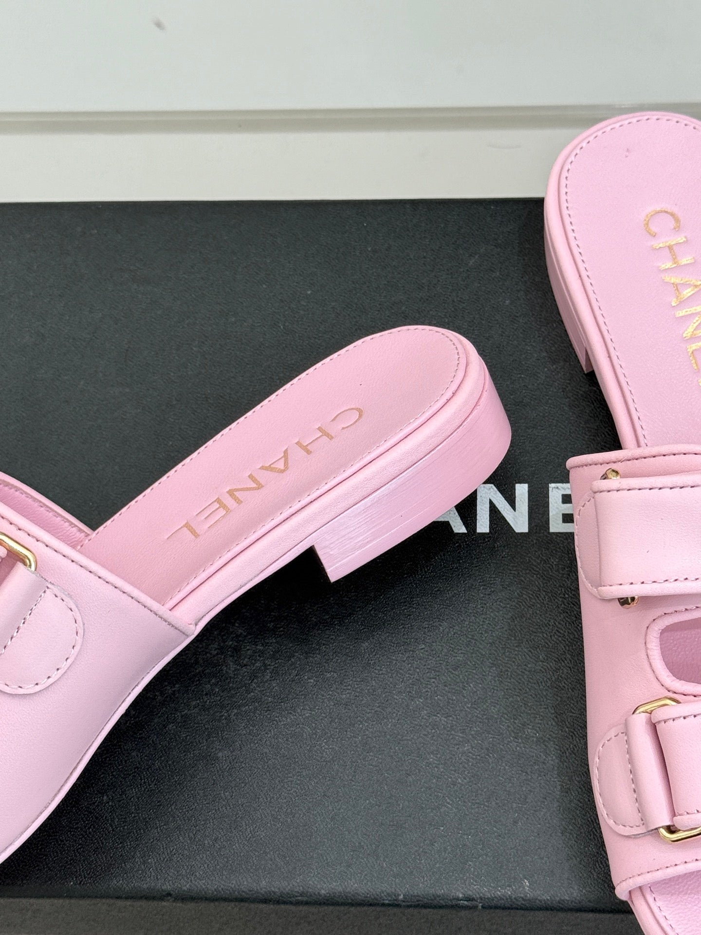 Chanel 26C Double C Backpack Buckle Velcro Slippers Pink in Lambskin 615793