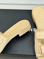 Chanel 26C Double C Backpack Buckle Velcro Slippers Beige in Suede 615791