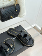 Chanel 26C Chain Double C Buckle Slippers Black Cowhide 615788