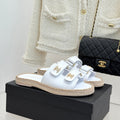 Chanel 26C Chain Double C Buckle Slippers White Cowhide 615785