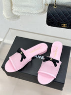 Chanel  26C Double C Bow Slippers Pink in Mesh 615710