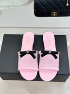 Chanel  26C Double C Bow Slippers Pink in Mesh 615710
